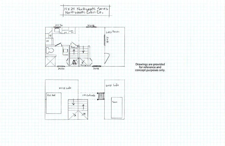 14' x 24' Northwoods cabin floor plans