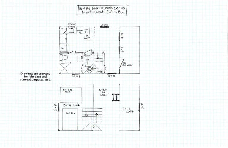 16' x 24' Northwoods cabin floor plans