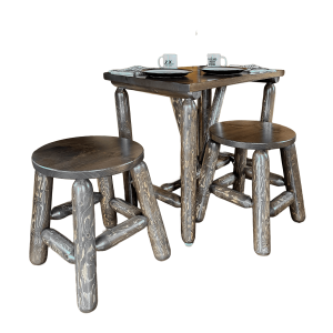 Rustic cedar log dining set with table and two stools